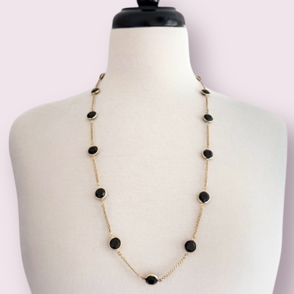 1928 Jewelry Minuit Black Glass Beaded Link Necklace